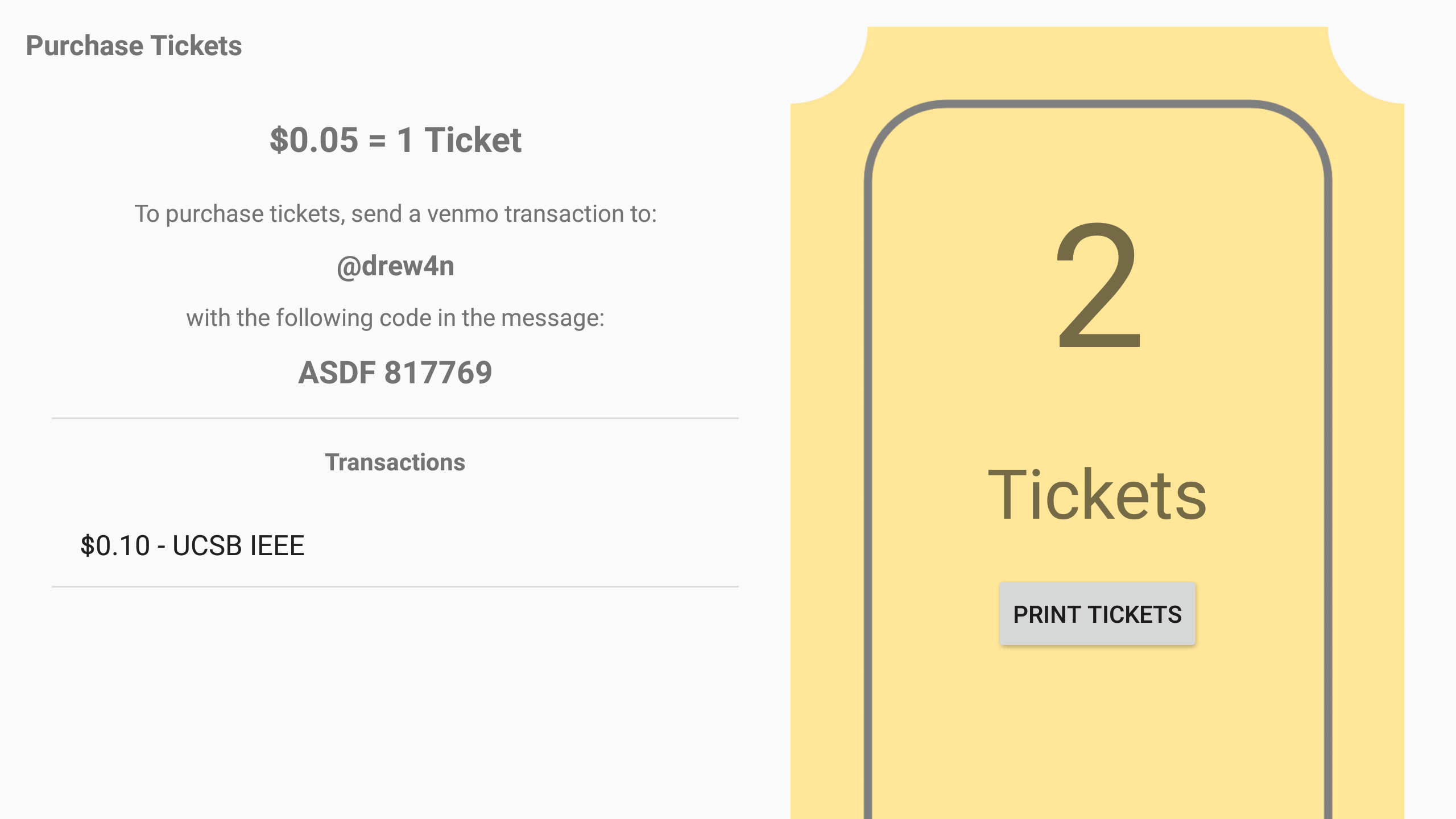 Purchase Tickets Screen